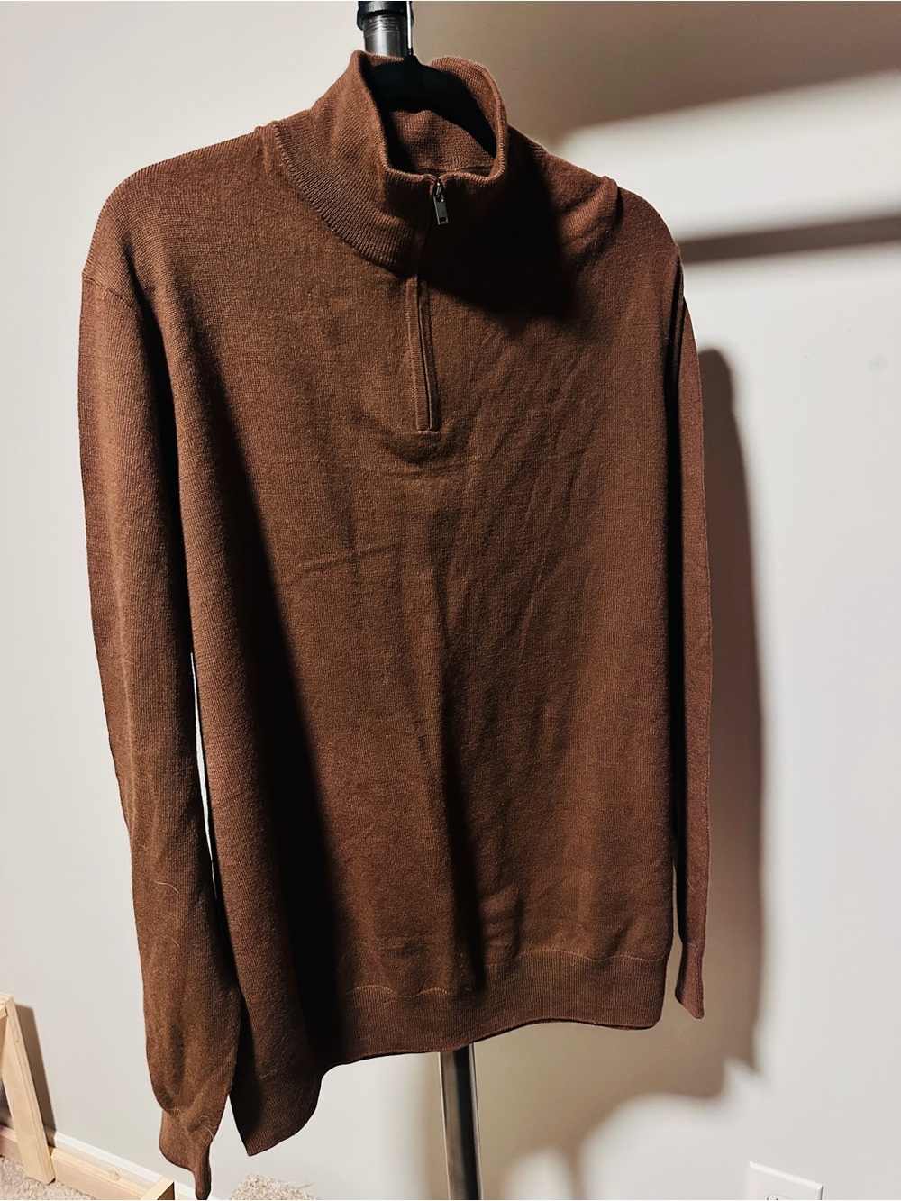 XXL | Christian Lacroix | Brown Merino Wool Quarter-Zip Sweater - Picture 3 of 8